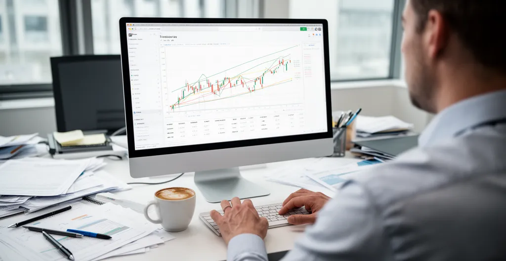 Professionnel observant un graphique de trésorerie sur écran d'ordinateur